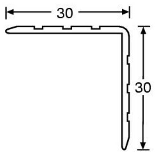 Diagram af en ret vinkel med dimensioner på 30 x 30 millimeter, fremstillet ved en indvendig bøjet hjørne, sandsynligvis et vinkelprofilstykke.