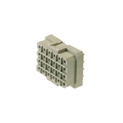 En rektangulær, lysbeige stikforbindelse med flere tilslutningsklemmer, egnet til elektroniske enhedsforbindelser.