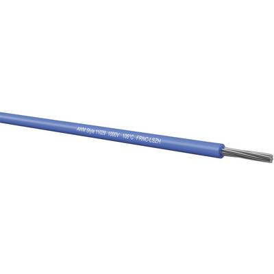Blåt, isoleret elektrisk kabel med synligt sølvfarvet trådende. Påskrift: 'AWM Style 11030 1000V 105°C FRNC/LSZH'.