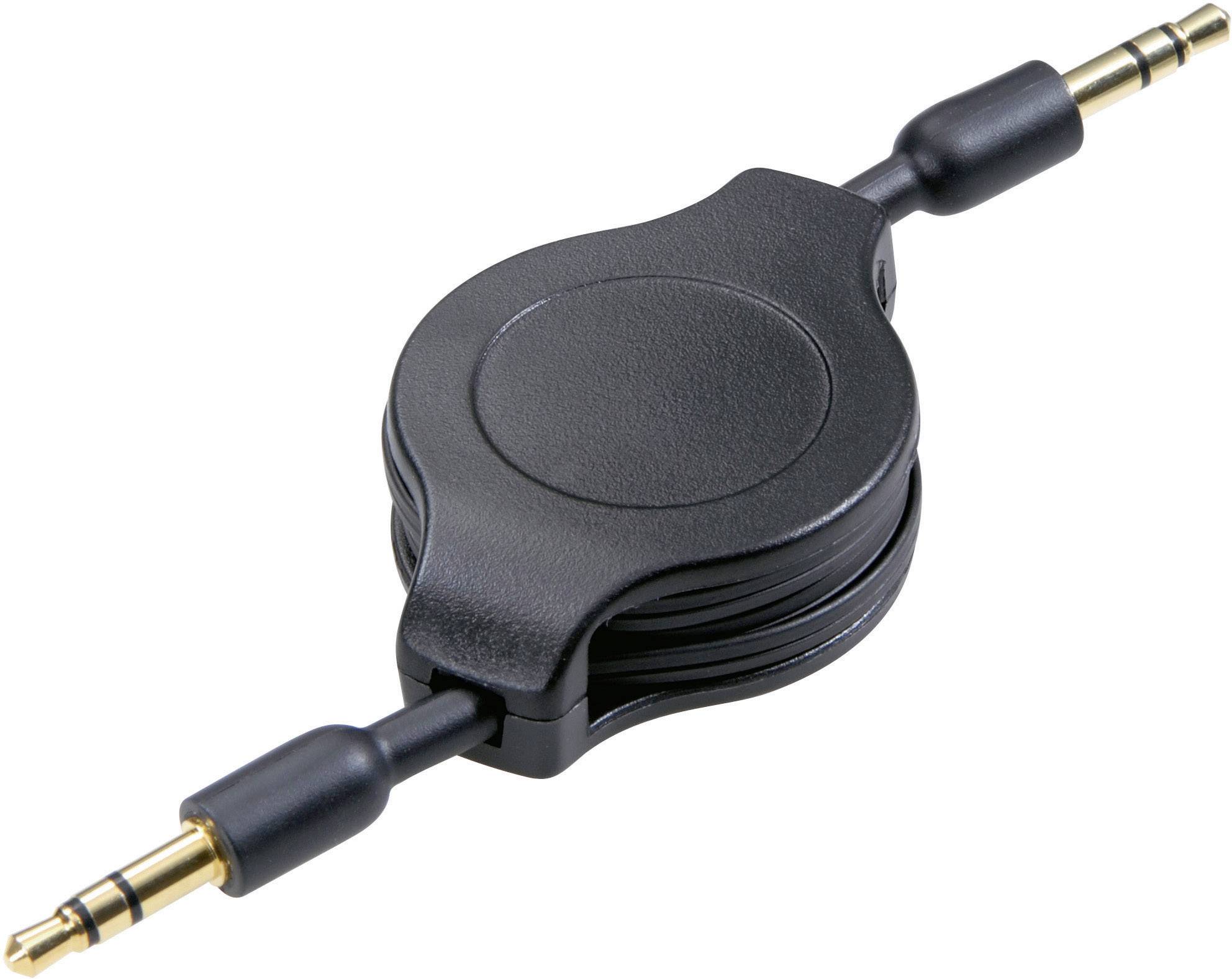 SpeaKa Professional SP-7869796 Jack Audio Tilslutningskabel [1x Jackstik 3,5 mm - 1x Jackstik 3,5 mm] 1.10 m Sort inkl. opruller, forgyldte stik