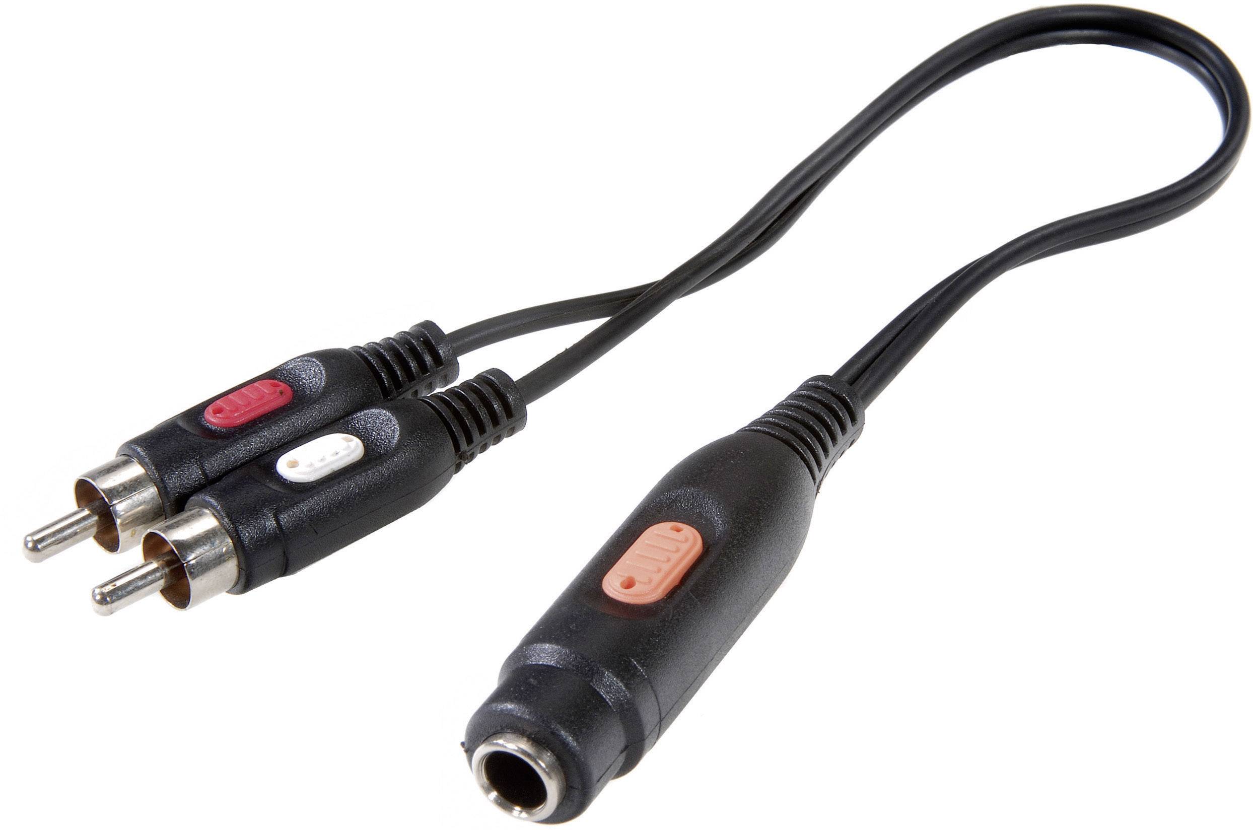 SpeaKa Professional SP-7869828 Phono / Jack Audio Forlængerkabel [2x Cinch-stik - 1x Jacktilslutning 6,3 mm] 20.00 cm Sort