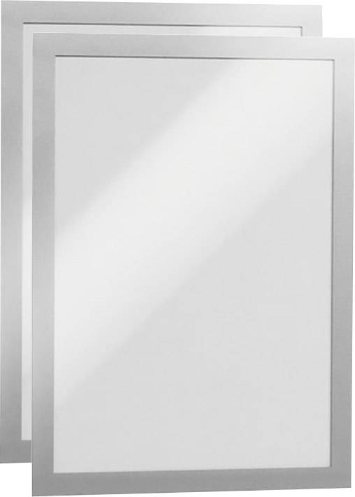 To rektangulære hvide, blanke firkanter med sølvfarvede rammer, der ligger oven på hinanden.