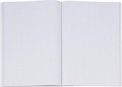 En åben notesbog med ternet papir, klar til at skrive eller tegne i.