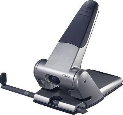 Hulstanser på hvid baggrund. Ergonomisk design med sort håndtag og sølvfarvet kabinet, velegnet til kontorarbejde.