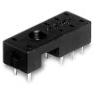 En rektangulær sort elektronisk IC-sokkel, der tjener som holder for en integreret kredsløb, med flere ben på undersiden.