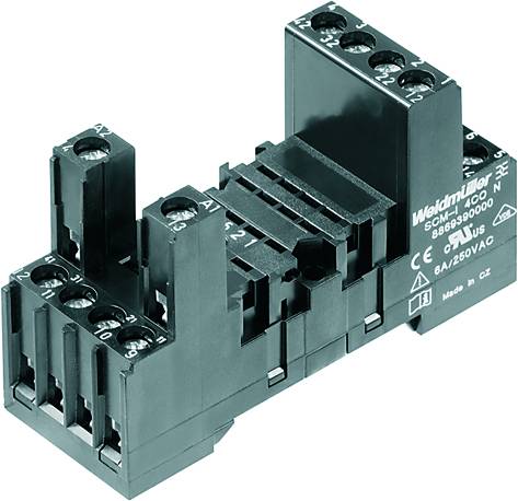 Sort, rektangulær Weidmüller-sokkeltype 'S2CM-S4000N', egnet til elektroniske kredsløb, maks. 6A/250VAC, CE-certificeret.