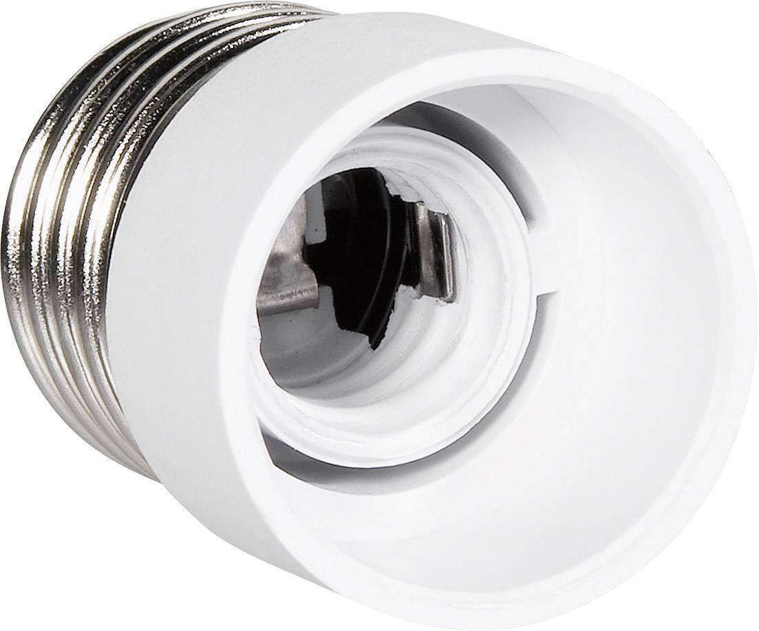 En hvid lampeadapter med metalbase, egnet til tilslutning af forskellige typer lyskilder.