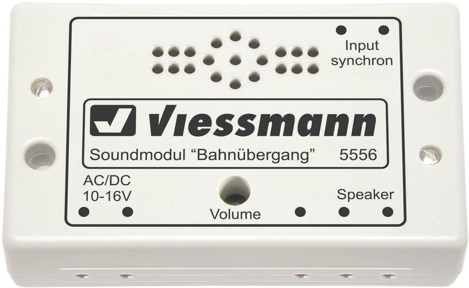Lydmodul Viessmann 5556 til jernbaneoverskæring, tilslutning til højtaler, lydstyrkeregulator, AC/DC 10-16V, indgangssynchronisering.