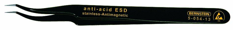 Sort, antimagnetisk pincet med påskriften 'anti-acid ESD rustfrit stål antimagnetisk'. Mærke: Bernstein.