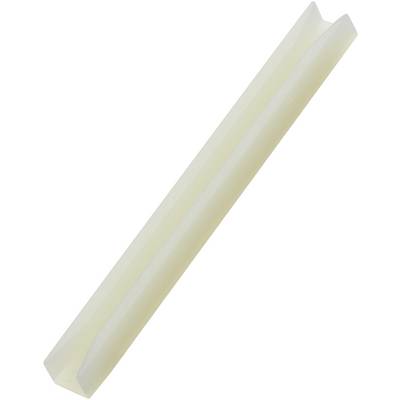 Et enkelt, hvidt plastikstrimmel i V-form med afrundede kanter, vist på hvid baggrund.