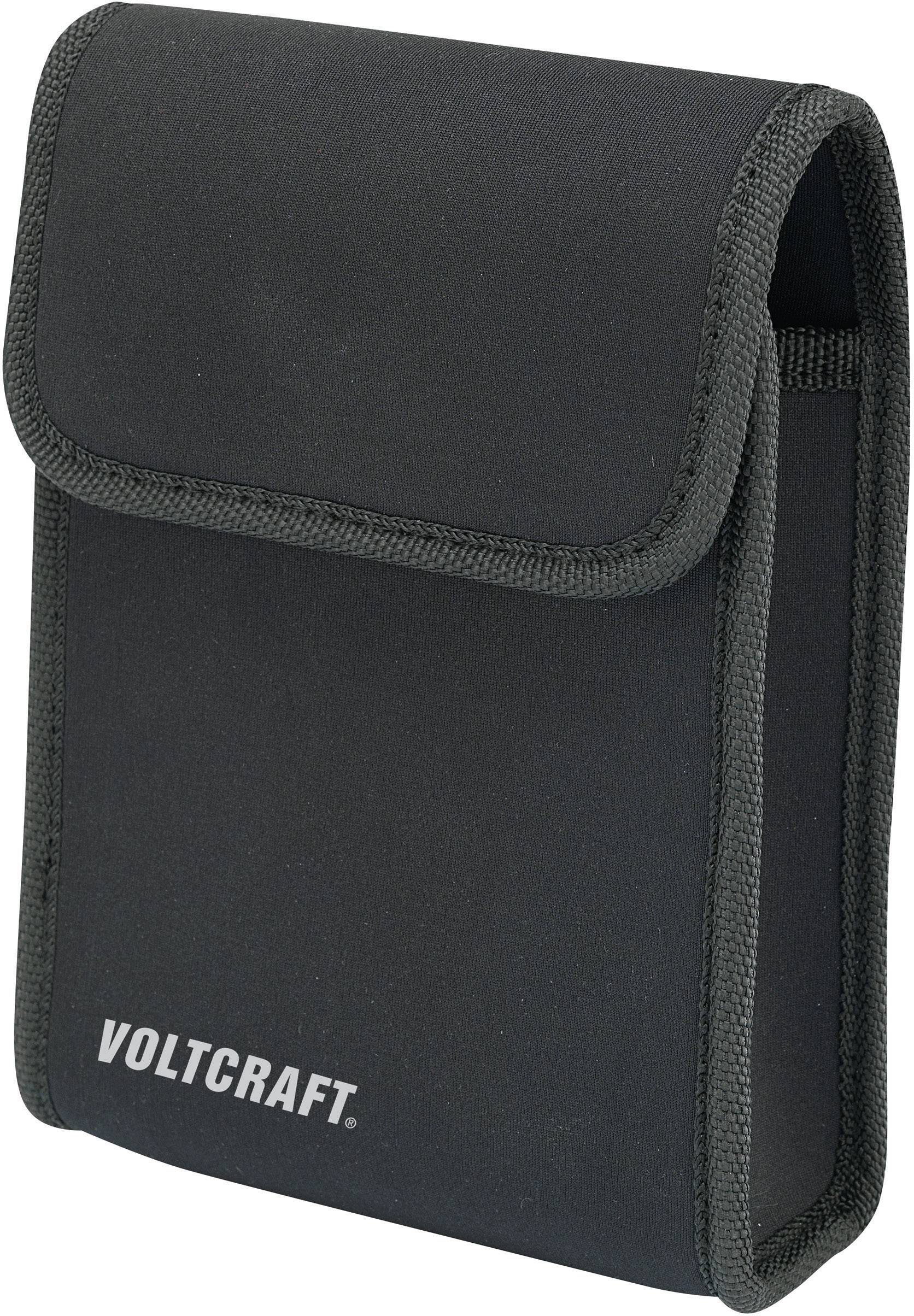 Sort beskyttelsestaske med 'Voltcraft'-logo på forsiden, velegnet til opbevaring og transport af elektroniske enheder.