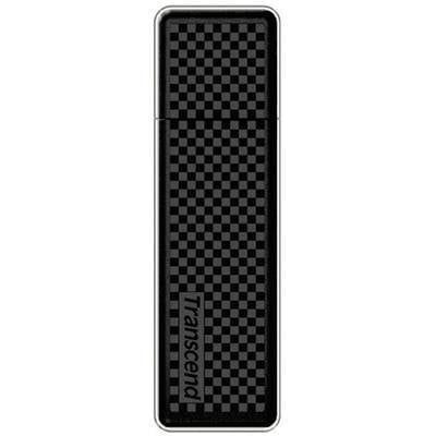 Sort USB-stik fra Transcend med ternet mønster.