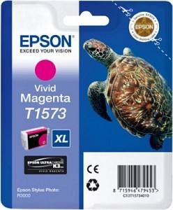Epson blækpatron 'Vivid Magenta T1573 XL' pakke med havskildpadde, egnet til Epson Stylus Photo R3000.