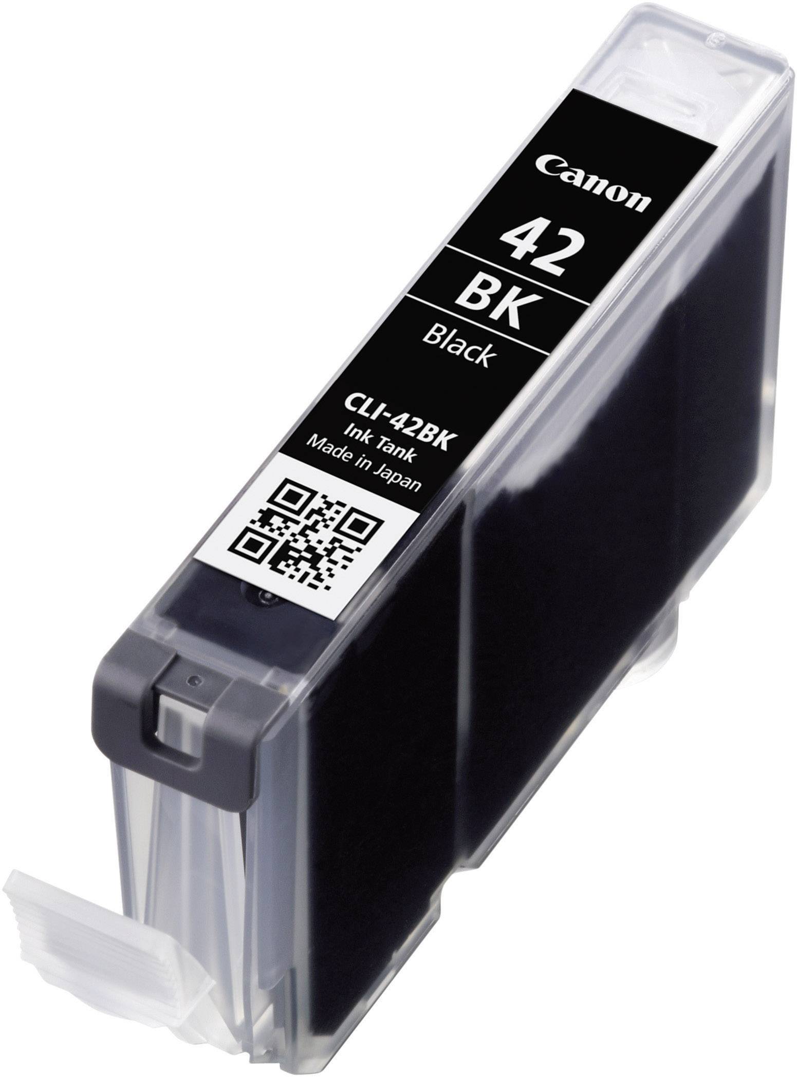 Sort blækpatron fra Canon, model CLI-42BK, med QR-kode på forsiden.