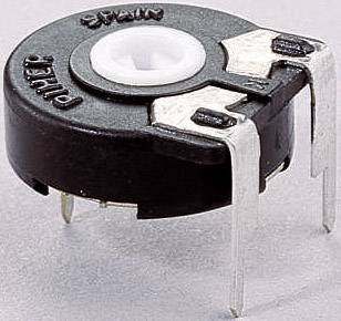 En rund, sort potentiometer med tre metalben til elektriske kredsløb.