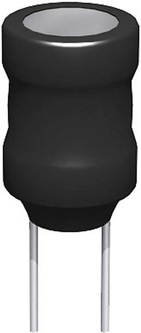 En cylindrisk elektronisk komponent med to metalliske tilslutninger i bunden.