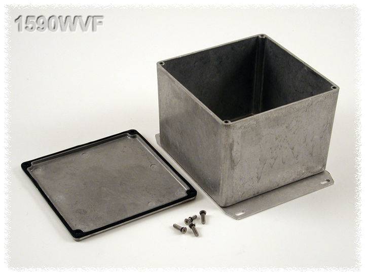 Metalkabinet med aftagelig låg, velegnet til elektronikprojekter. Monteringsskruer medfølger.