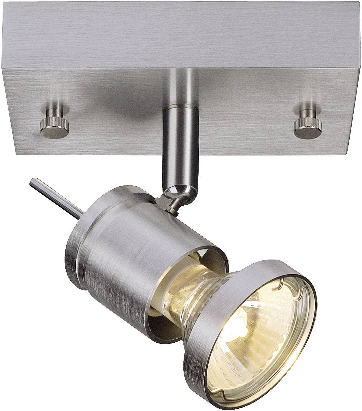 Loftsspot i børstet metal med justerbar lysstråle. Moderne design til præcis belysning indendørs.