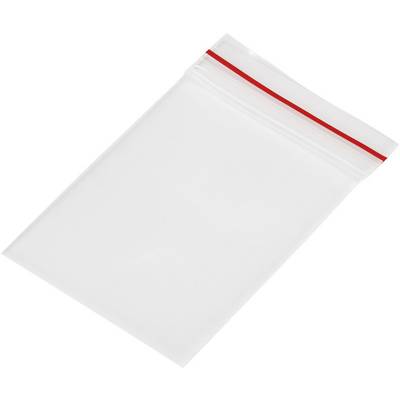 En gennemsigtig plastikpose med lynlås, let skråt placeret.