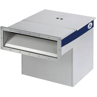 Metalpostboks med rektangulær indsætningsåbning. Robust konstruktion og enkelt design. Egnet til udendørs brug.