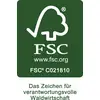 FSC-logo med træsymbol og tekst: 'Mærket for ansvarligt skovbrug'.