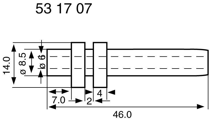 Teknisk tegning af en cylindrisk komponent med dimensioner: Samlet længde 46,0, diameter 8,5, sektionslængder 7,0 og 4,0.