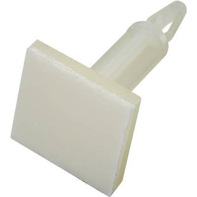 Plastikdybel med firkantet, beige hoved, foran hvid baggrund.