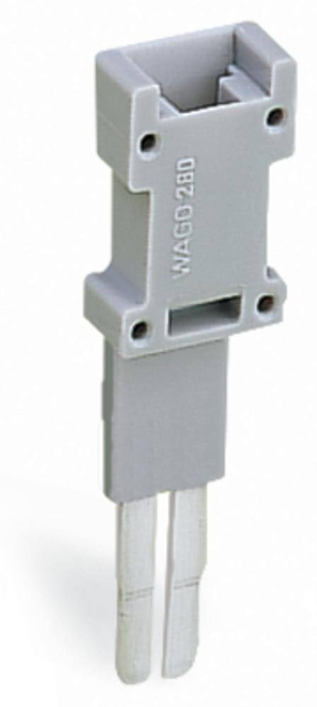 En grå brokam til elektriske forbindelser af typen WAGO 280, med to lange metalstifter til sikker fastgørelse.