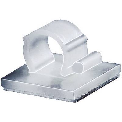 Metallic kabelholder med firkantet base, som sørger for organiseret kabellægning på glatte overflader.