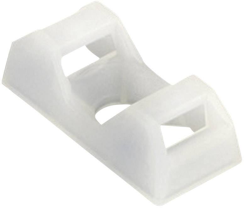 Plastik-monteringsbase i hvid, rektangulær form med afrundede kanter og et centralt hul til kabel- eller trådmontering.