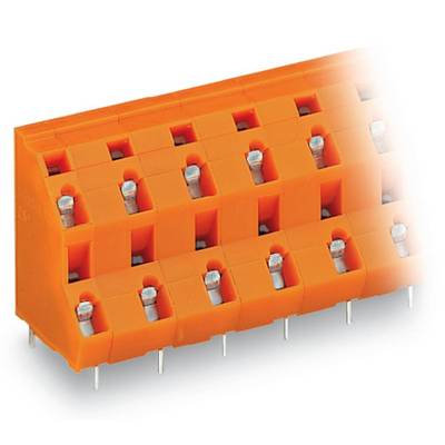 En orange stikforbindelse med flere tilslutninger og metalcontakter, bruges til elektriske forbindelser i enheder.