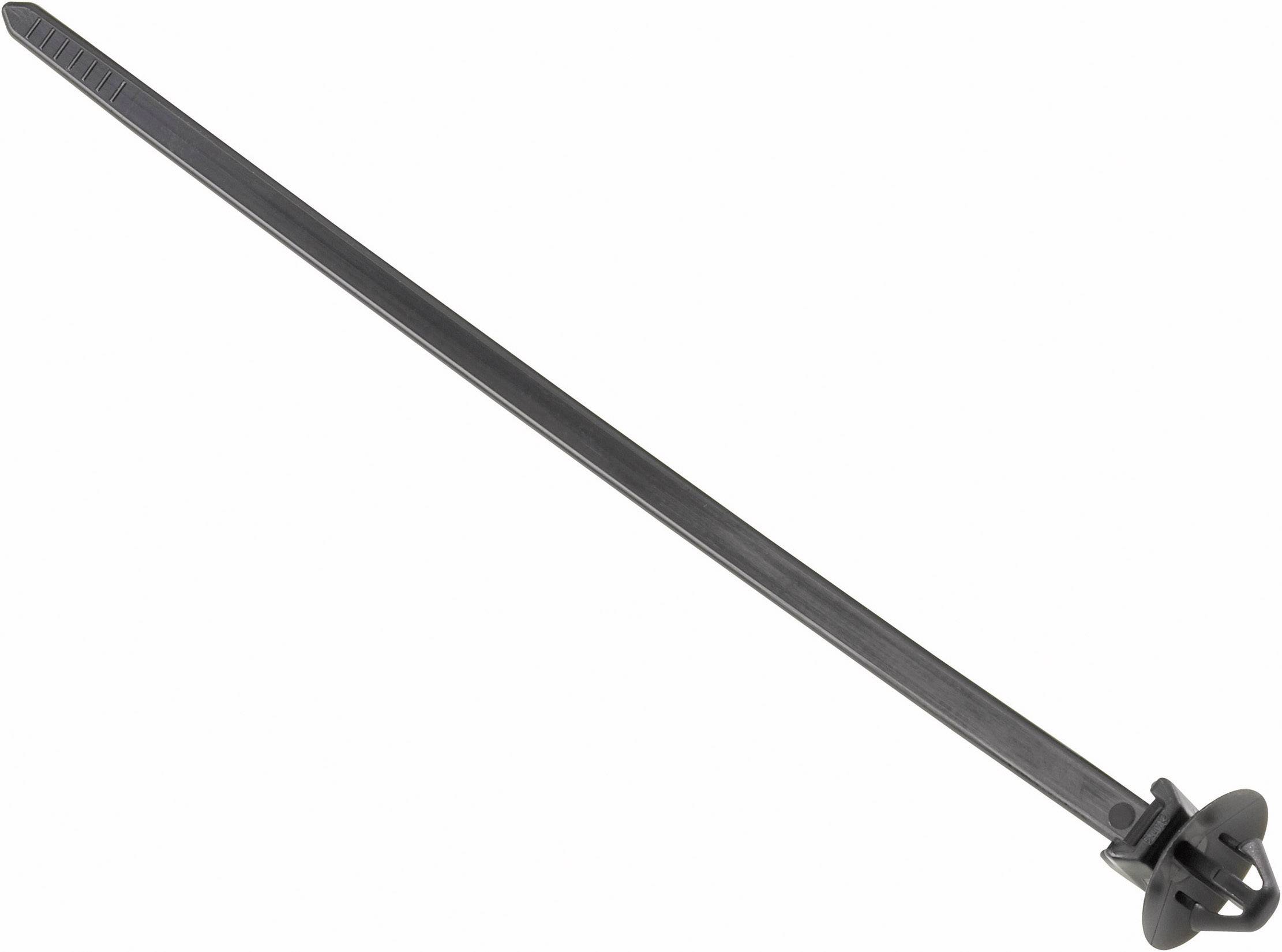 En sort kabelbinder med fastgørelsesanker, perfekt til sikker fastgørelse af kabler på forskellige overflader.