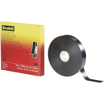 En rulle sort, isolerende PVC-tape ved siden af en rød 'Scotch' emballage, egnet til elektriske formål.