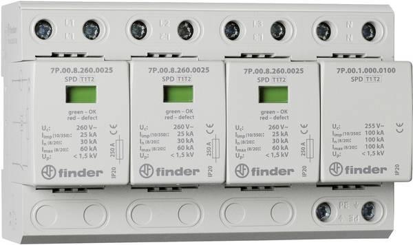 Finder 7P.04.8.260.1025 7P.04.8.260.1025 Overspændingsbeskyttelse afleder   30 kA  1 stk