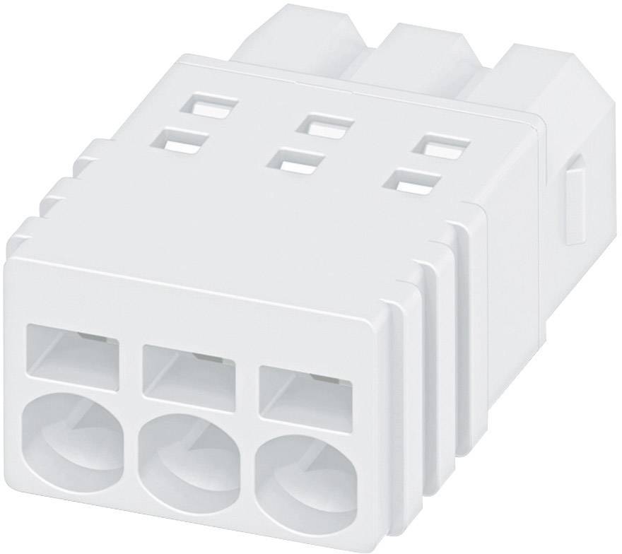 Trepolarisk hvid stikforbinder til elektriske apparater, med kvadratiske og runde åbninger.