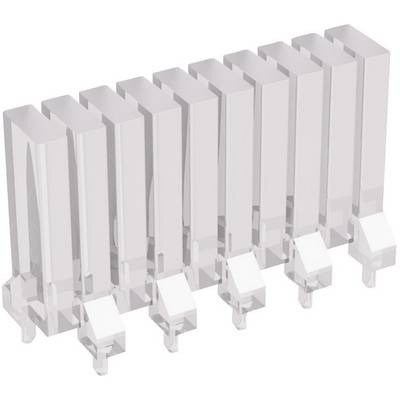 Illustration af en gennemsigtig stikforbinder med flere parallelle ben i en række, egnet til elektroniske anvendelser.