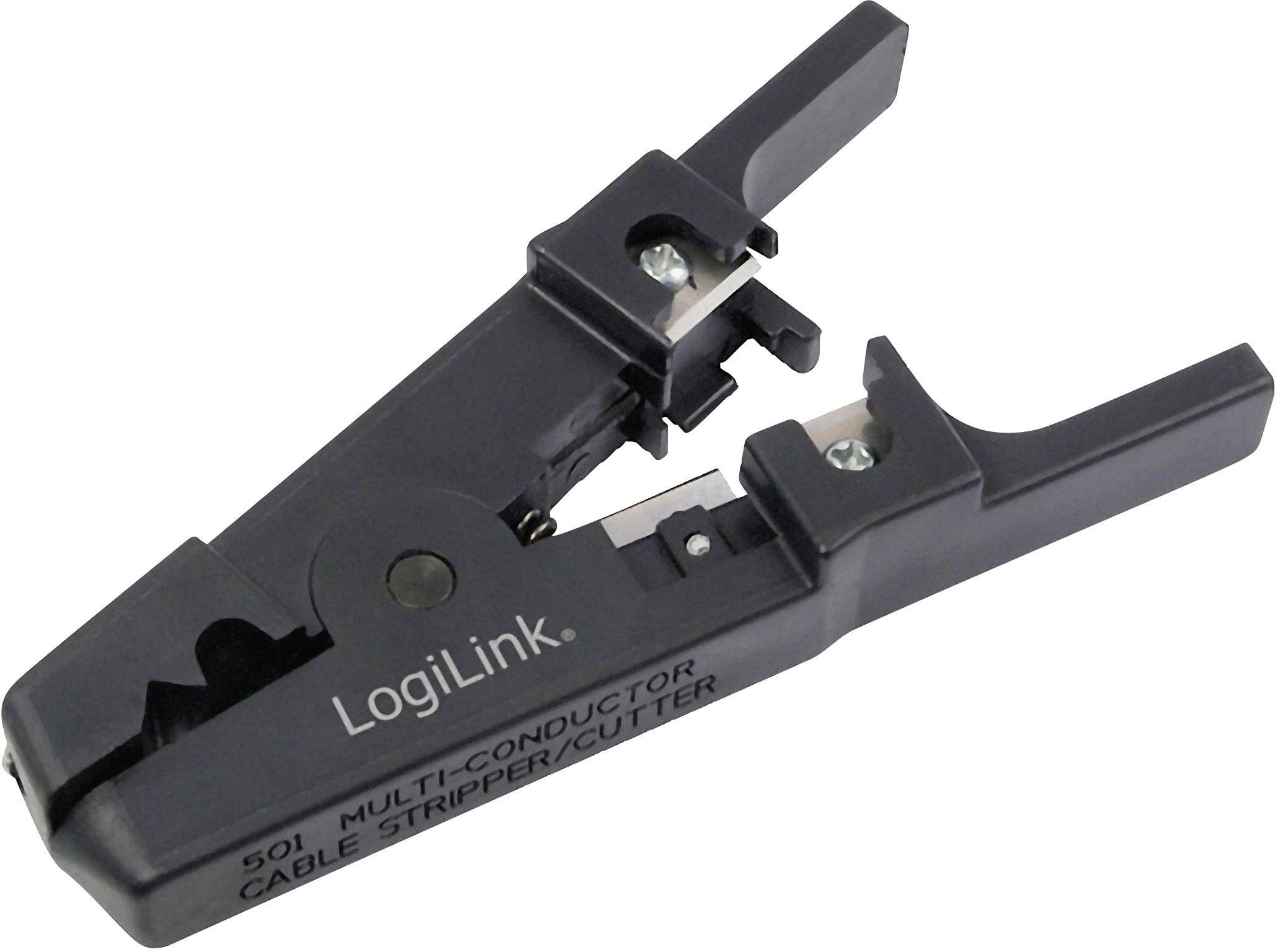 Sort LogiLink kabelafisoleringsværktøj til flerlederkabler, model 501. Egnet til afisolering og skæring af kabler.