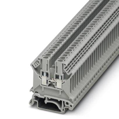Grårækkeklemme, egnet til industrielle anvendelser. Den bruges til sikker forbindelse af elektriske ledninger på skinner.