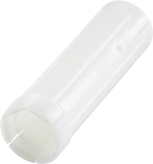 En sort lommelygte med rundt håndtag, lagt på en hvid overflade.