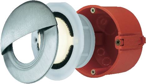 Eksplosionstegning af en mekanisk komponent med flere koncentriske ringe og et cylindrisk element til højre.