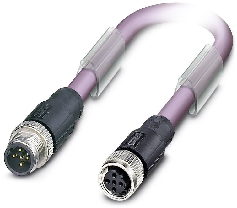 Lilla kabel med to sorte stikforbindere, fempolet, ét hanstik og ét hunstik, til elektriske forbindelser.