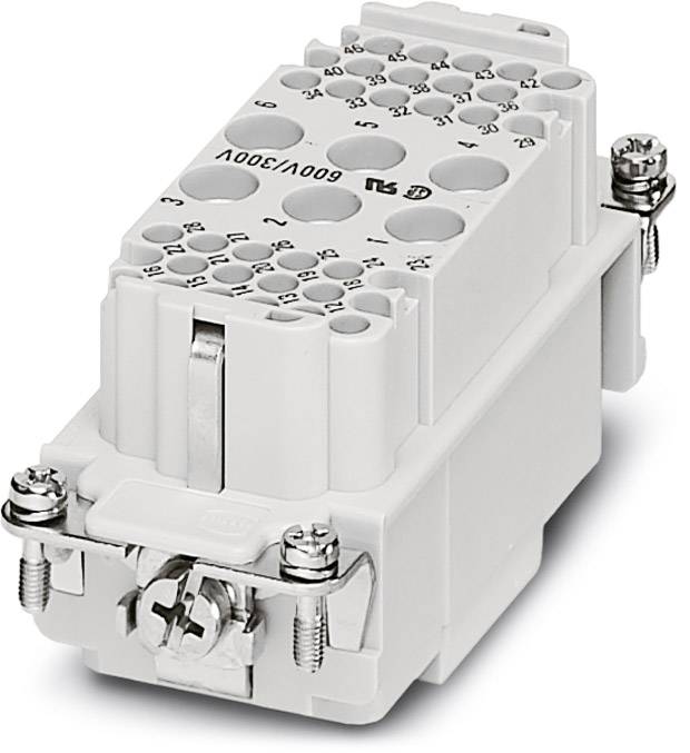 En multipolær, rektangulær elektrisk stikforbinder med skruer til fastgørelse, egnet til industrielle anvendelser.
