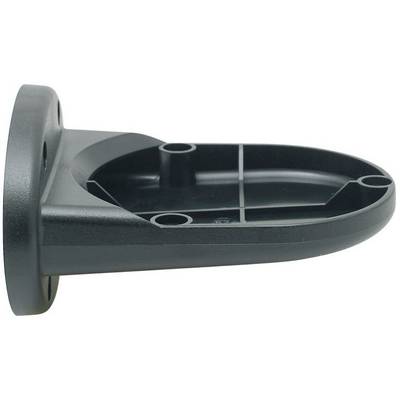 Sort vægbeslag af plast med oval base og tre skruehuller til montering.