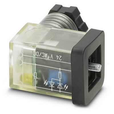 En transparent elektromagnet med en sort tilslutning og 24 V AC/DC mærkning. Egnet til skifteog styringsopgaver.