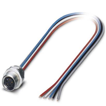 Flerpolet stik med farvede kabler: rød, blå, sort, hvid. Bruges til tilslutning af elektriske apparater.