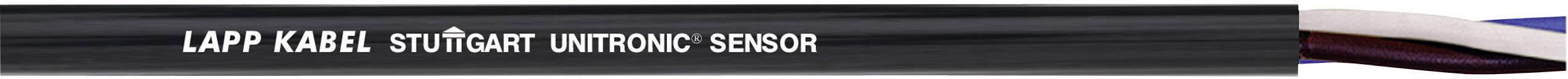 Et kabel med påskriften 'LAPP KABEL STUTTGART UNITRONIC SENSOR', som viser et afsnit af et flerledet kabel med blottede ledninger.