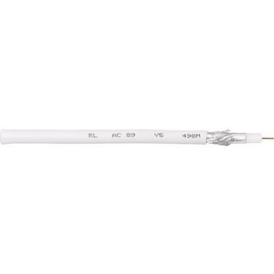 Hvidt afskærmet kabel, påtrykt: 'RL AC 89 YS 498M', viser påskriften langs den ydre isolering.