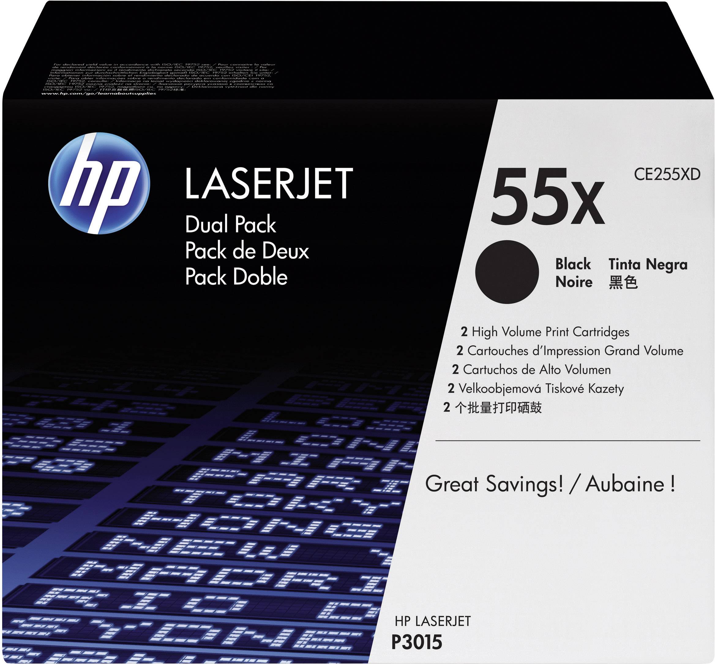 HP LaserJet Dual Pack, sort, 55x, Model CE255XD. Indeholder to tonerpatroner til højt printvolumen.
