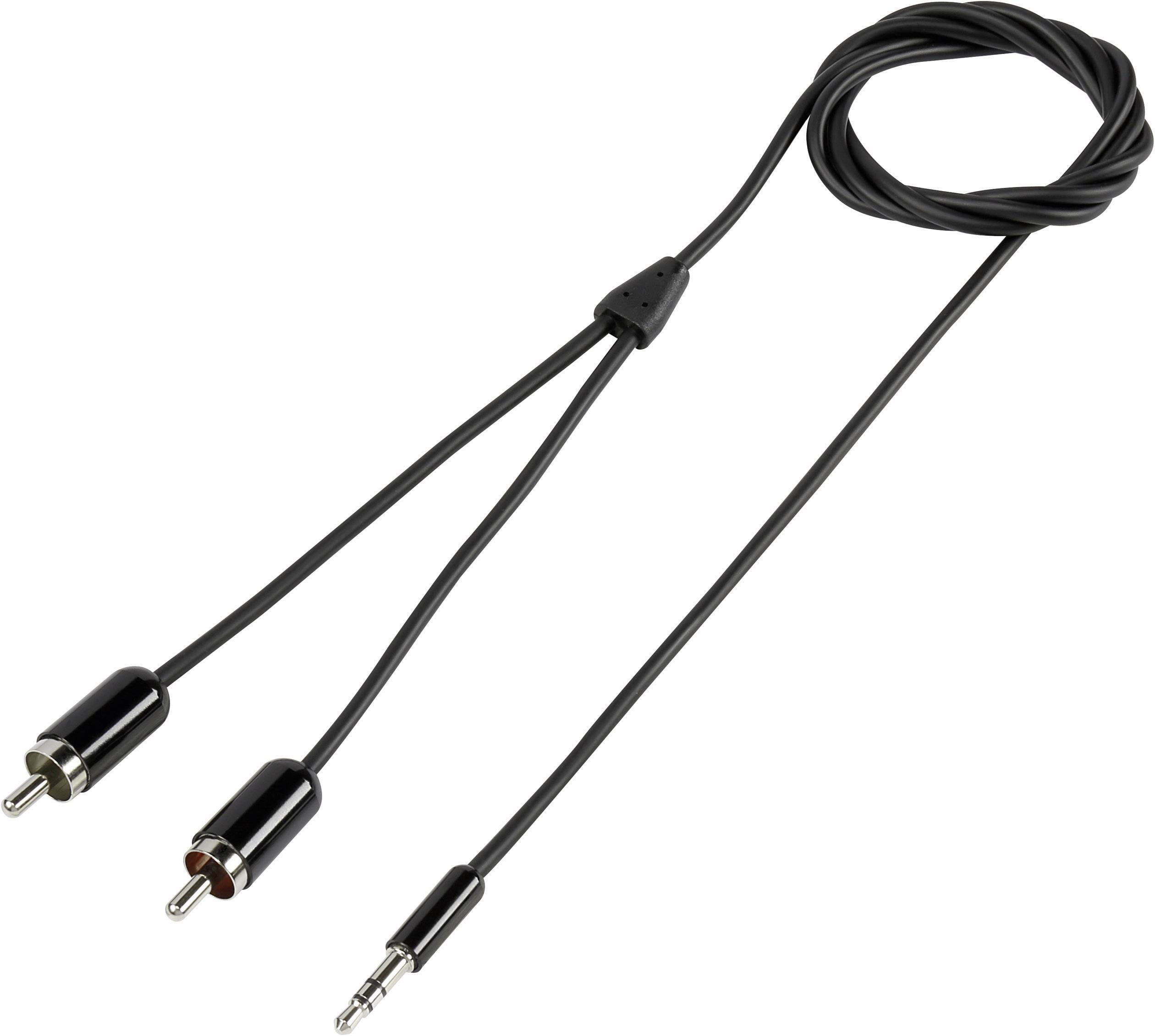SpeaKa Professional SP-2518836 Phono / Jack Audio Tilslutningskabel [2x Cinch-stik - 1x Jackstik 3,5 mm] 0.80 m Sort SuperSoft-beklædning
