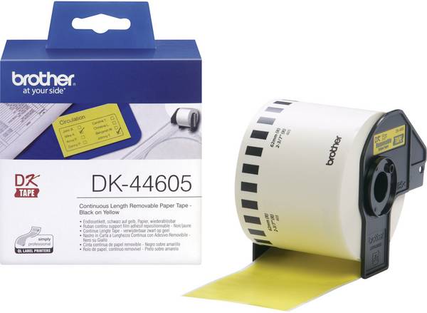 Brother DK-44605 Mærkatrulle 62 mm x 30.48 m Papir Gul 1 stk Kan fjernes igen DK44605 Universelle etiketter